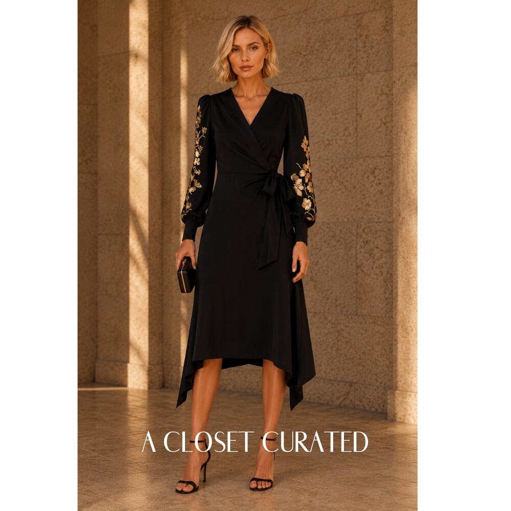 Tory Burch Embroidered Wrap Midi Dress